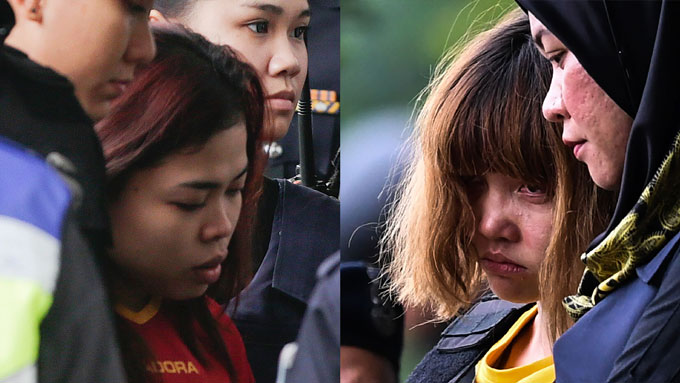 マレーシア・セパンの裁判所に出廷したインドネシア人のシティ・アイシャ容疑者(左)ベトナム人のドアン・ティ・フォン容疑者(右)=20170301　写真提供：時事通信
