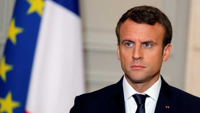 パリのエリゼ宮(大統領府)で記者会見したフランスのマクロン大統領=20170612　写真提供：共同通信社