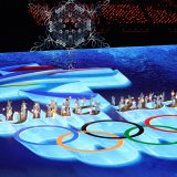 【北京五輪2022】＜閉会式＞閉会式で浮かび上がったオリンピックシンボル＝2022年2月20日、国家体育場　写真提供：産経新聞社