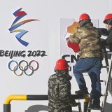 北京冬季五輪のエンブレム＝北京市延慶区（共同）　写真提供：共同通信社