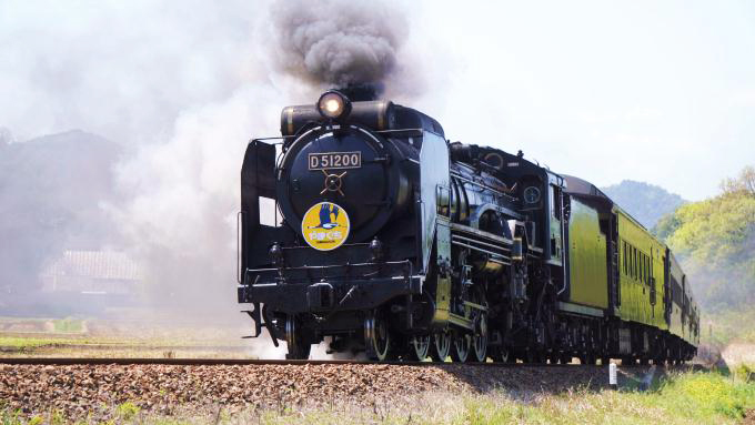 D51形蒸気機関車＋35系客車・快速「SLやまぐち号」、山口線・宮野～仁保間