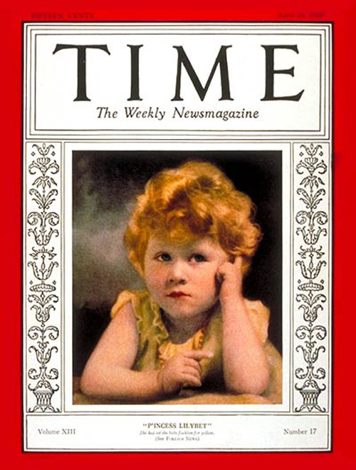 米誌『タイム』1929年4月29日号表紙「プリンセス・リリベット」　　　PD