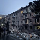 11月23日にあったロシアのミサイル攻撃で破壊されたウクライナの首都キーウ近郊ビシュゴロドのアパート＝2022年11月24日、大内清　撮影日：2022年11月24日　写真提供：産経新聞社