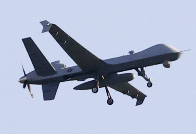 米軍の無人偵察機「ＭＱ９」　撮影： 2022年11月、鹿児島県鹿屋市の海上自衛隊鹿屋航空基地　提供元： 共同通信社