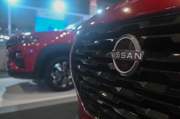 February 2, 2024, New Delhi, Delhi, India: A Nissan logo can be seen on it‘s car, Nissan Magnite, at the Bharat Mobility Global Expo 2024, in New Delhi, India on February 2, 2024. (C)Kabir Jhangiani/ZUMA Press Wire/共同通信イメージズ