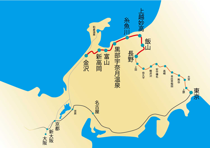 路線図　　※北陸新幹線 金沢―敦賀間 開通前のもの