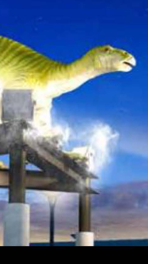 福井県 南条サービスエリアにつくられた、恐竜「フクイティタン」のモニュメント　　～福井県　報道発表資料(令和5年3月22日)『南条ＳＡ（上り）恐竜モニュメントライトアップ点灯式を開催します。』添付資料チラシより