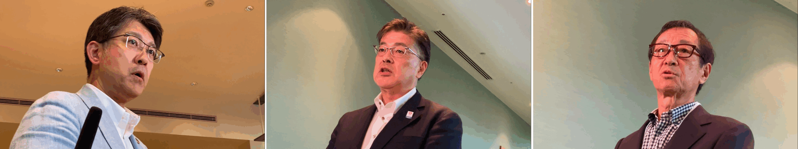 左:トヨタ自動車・佐藤恒治社長、中央:パナソニックHD・楠見雄規社長、右:日本製鉄・橋本英二会長