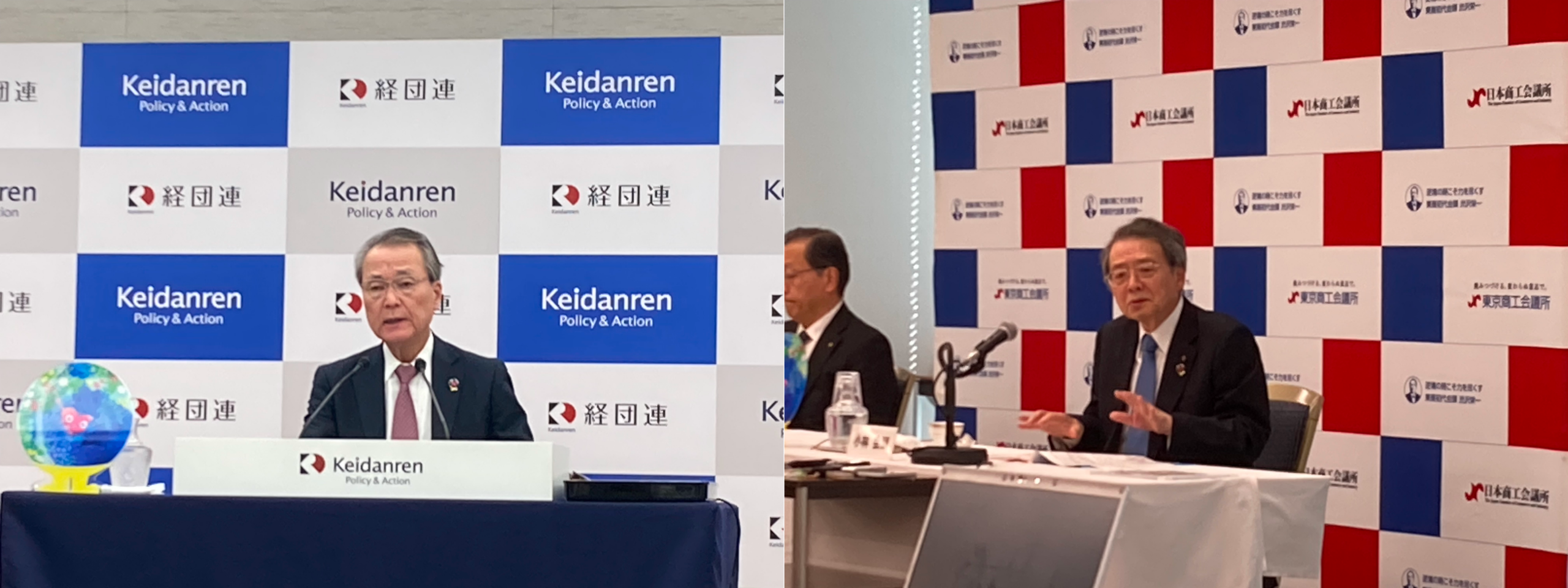 左：経団連・筒井会長 / 右：日商・小林会頭