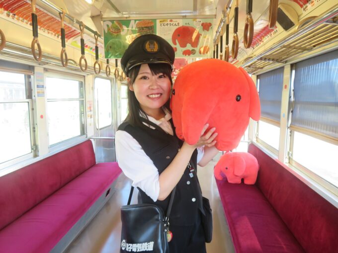 ドムドム電車内にある「どむぞうくん」ぬいぐるみ